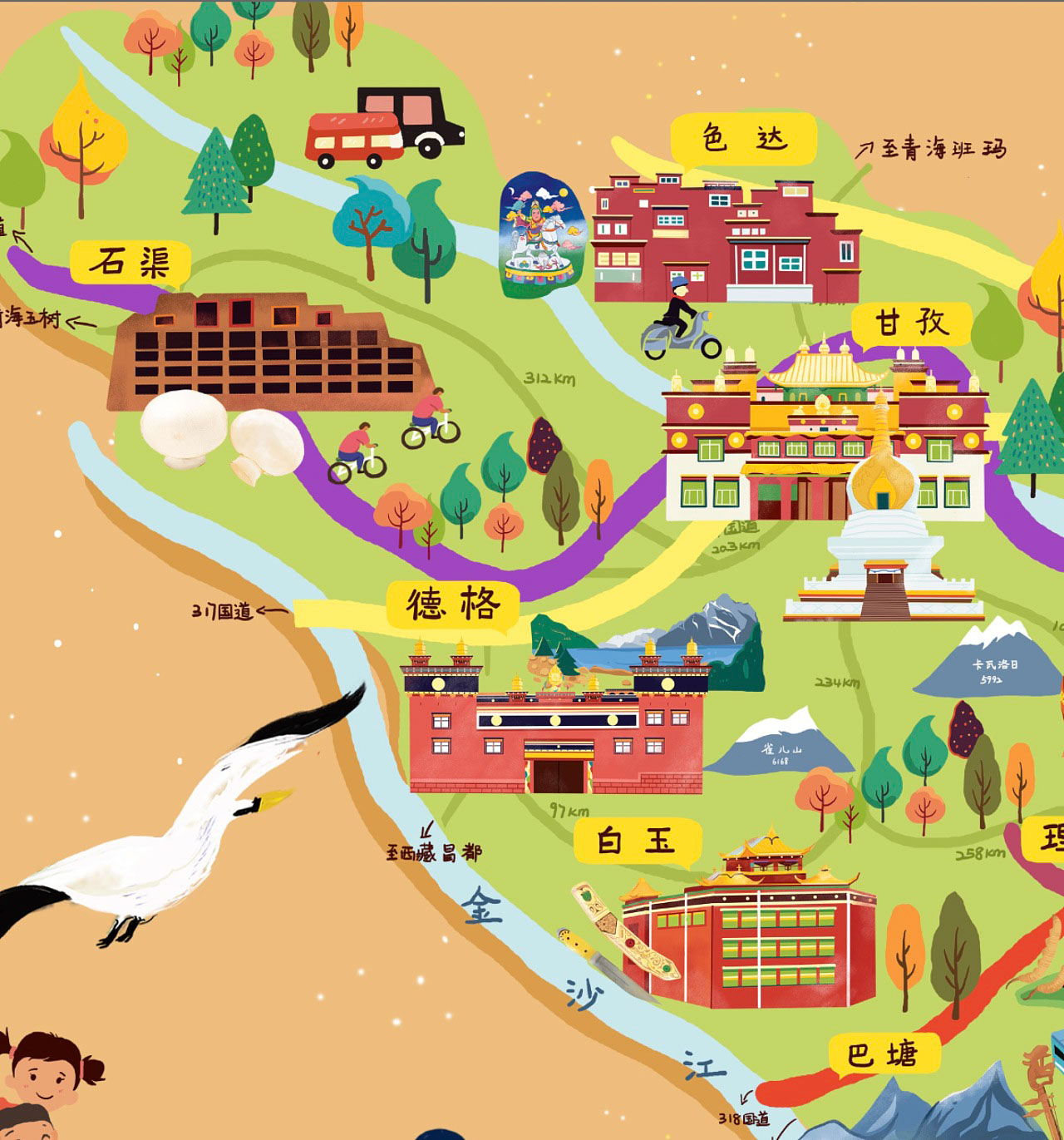 湾岭镇手绘地图景区的文化宝库